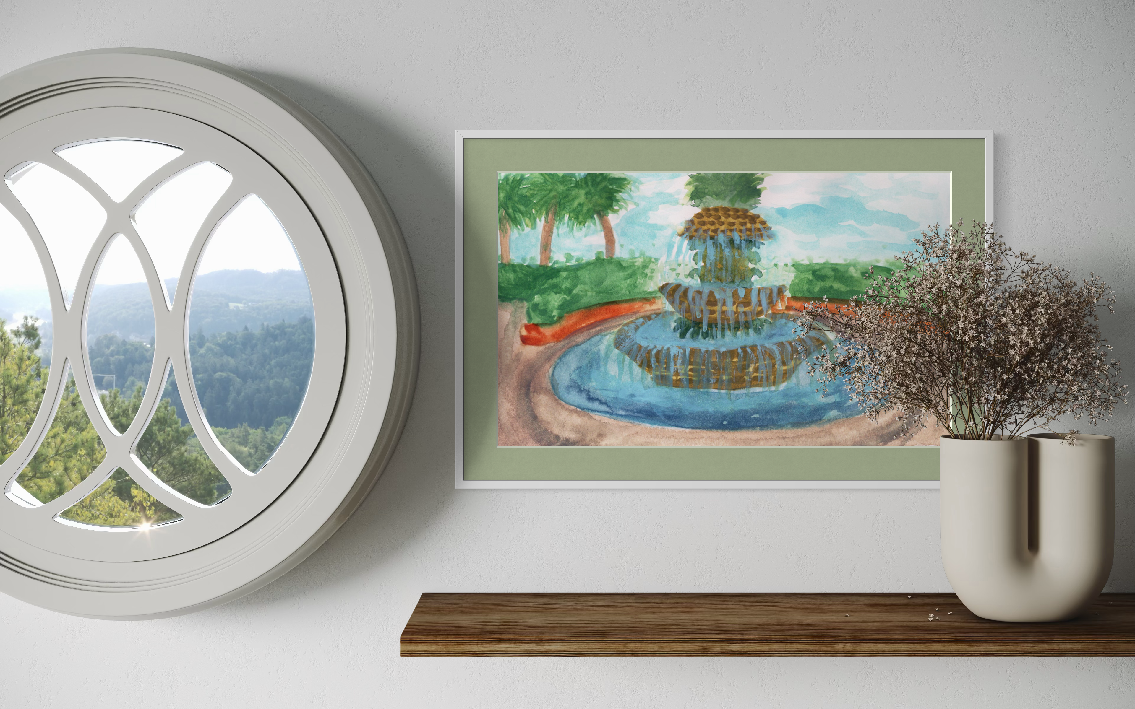 Charleston Pineapple Fountain Watercolor Digital Download