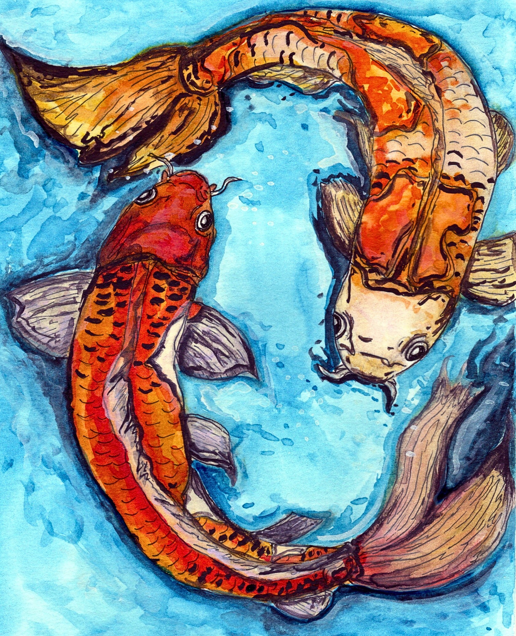 Koi Fish Watercolor Digital Download
