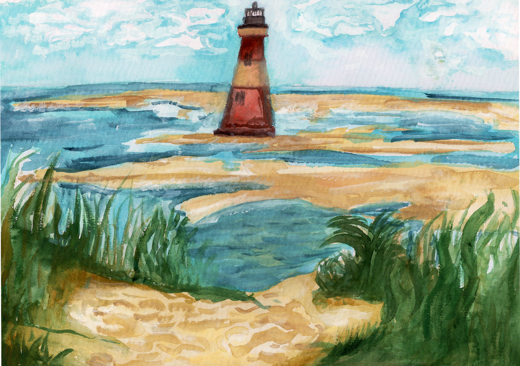 Morris Island Lighthouse Watercolor Digital Download