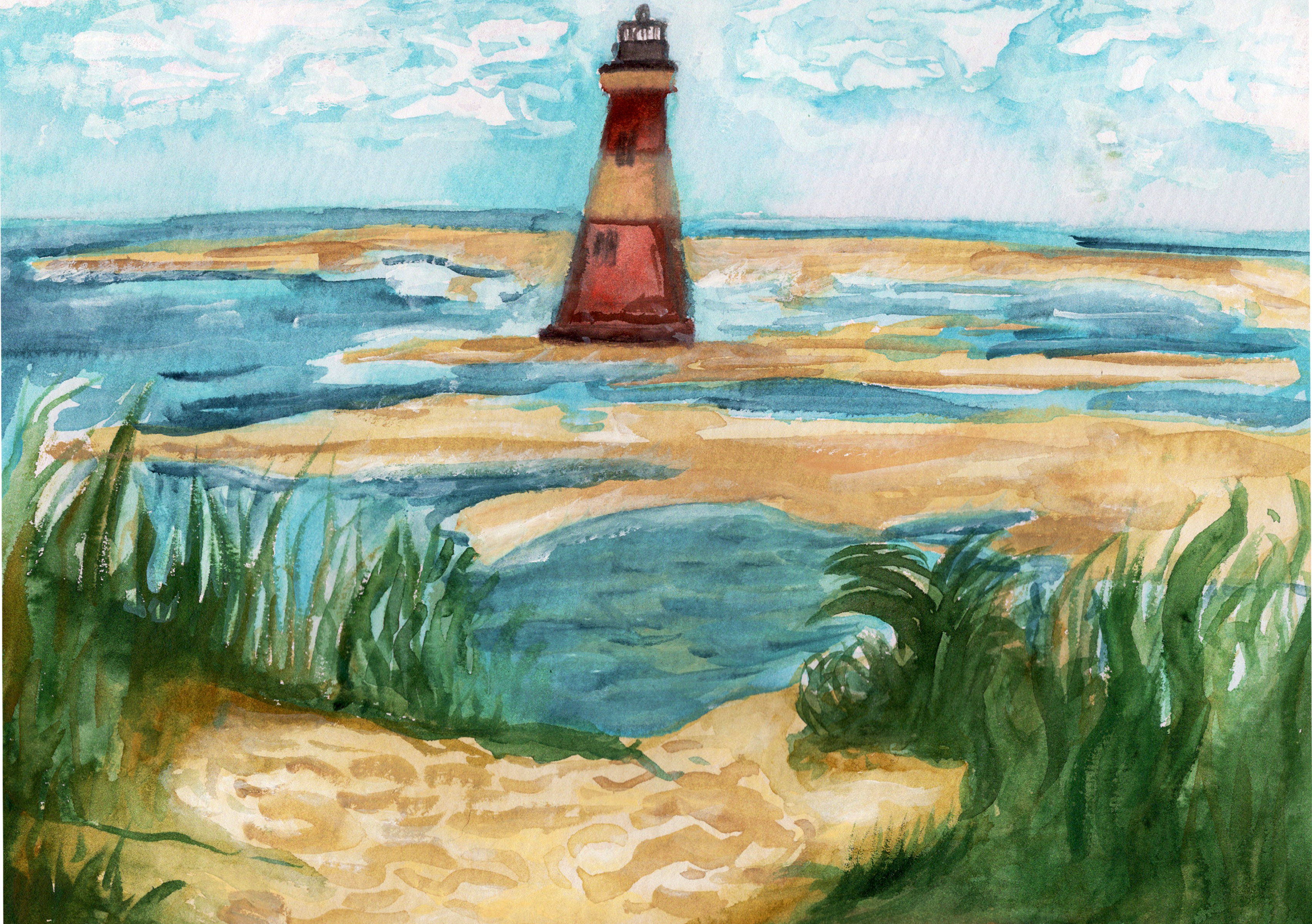 Morris Island Lighthouse Watercolor Digital Download