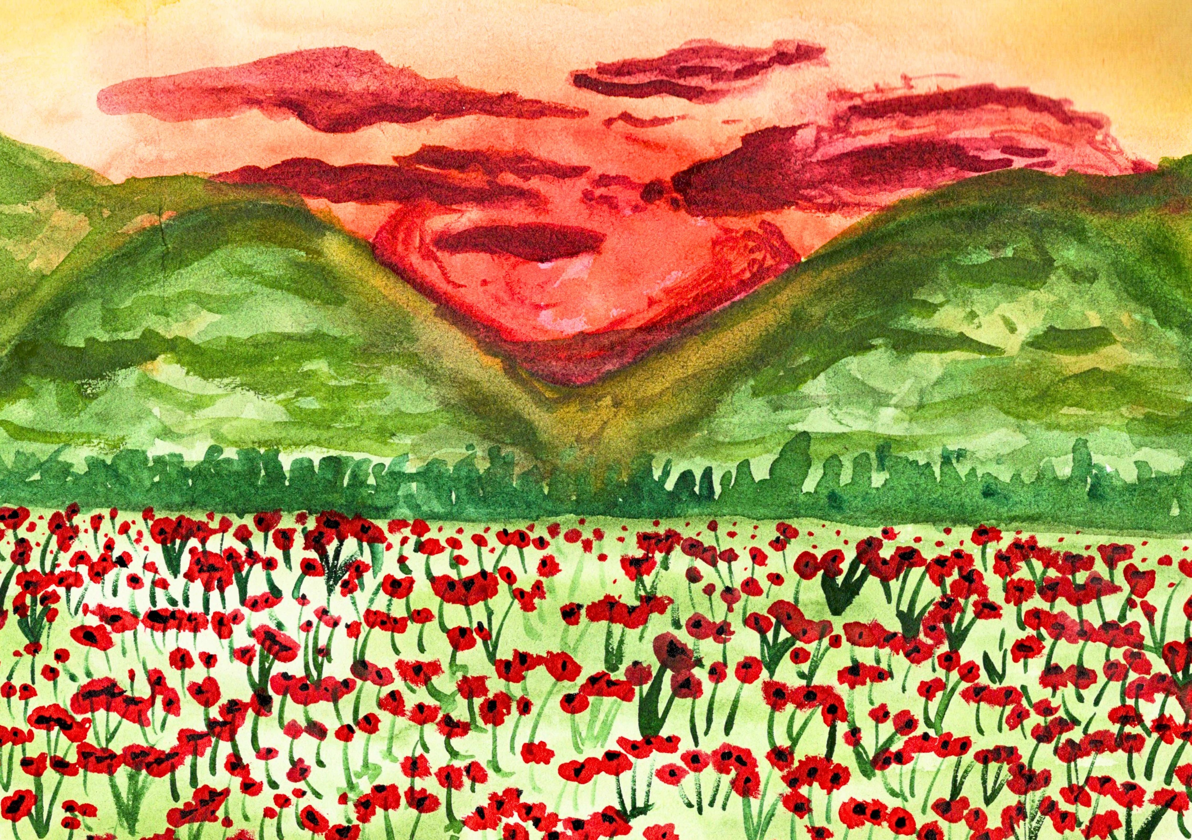 Poppy Field Watercolor Digital Download
